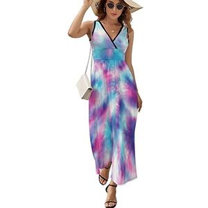 Tie Dye Maxi lange jurk voor dames, V-hals, mouwloos, tank, zonnejurk, zomer