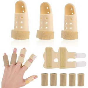 5 vingerspalken + 5 elastische vingerbeschermers, klikvingerspalk, verstelbare vingerspalk, vingerspalk voor artritis en het immobiliseren van gebroken enkels, basketbal, sport
