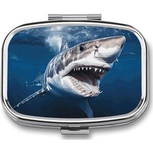Leuke Pil Organizer Grote Witte Haai Opent Mond Gedrukt Draagbare Reizen Pillendoos Mini Pillendoos Kan Buiten worden gebruikt