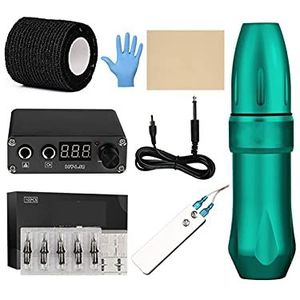 Rotary Tattoo Machine Kit Profesional Tattoo Set Voeding Cartridge Naalden Tattoo Kits voor Shader Liner (Color : Green)