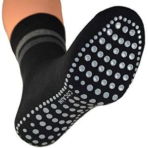 4 stuks marine/antraciet heren damessokken stop ABS maat 47/50 ABS-noppen merk Cocain rubber thermosokken badstof anti-slip sokken