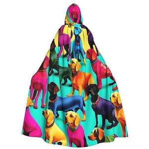 Bxzpzplj Leuke teckel honden print mystieke mantel met capuchon voor mannen en vrouwen, Halloween, cosplay en carnaval, 185 cm
