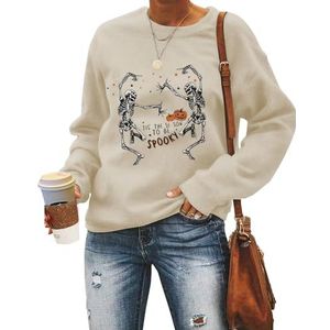 MLZHAN Tis The Season To Be Spooky Vrouwen Halloween Sweatshirts Grappig 2 Dans Skelet Pompoen Sterren Shirt Herfst Gift Tops (L, Beige), Beige, L