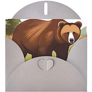 Bruine beer wandelende wenskaart, blanco wenskaart met envelop, 16 x 10,5 cm, voor afstuderen, bruiloft, feest, en bedankt
