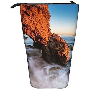 Zeezicht Potlood Case Telescopische Make-up Tas Pop Up Office Organizer Box Staande Pen Houder Cosmetica Tas met Ritssluiting, Zwart, Eén maat, Munten Pouch