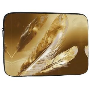 Laptophoes voor vrouwen, gouden veren, print, slanke laptophoes, hoes, notebookhoes, schokbestendig, beschermend notebookhoesje 33 cm