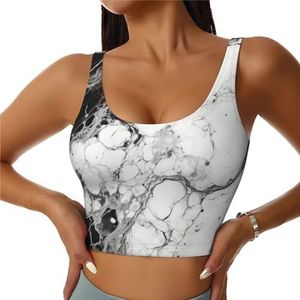 Zwart Wit Marmer Print Casual Wear Vrouwen Sport Vest Yoga Vest Workout Vest Voor Vrouwen Lichtgewicht Trendy, Zwart, S