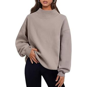 LJCM Dames fleece sweatshirt, casual damessweatshirt met halfhoge kraag voor dagelijks gebruik voor vrouwen, Kaki, S