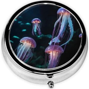 Ronde pillendoos kleur kwallen - 3 compartimenten geneeskunde pillenetui, waterdicht, zak pillenorganisatordispenser, draagbaar voor zak of portemonnee pillendozen