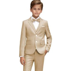 3-delige linnen formele pak voor jongens, slim fit, smokingpakken voor kinderen, voor bruiloft, tieners, jongens, outfit, 10-12, Champagne, 3 jaar