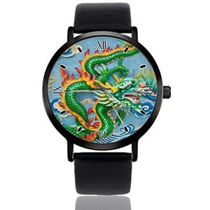 Mooie groene draak bij Chinese vrouwen polshorloge ultra dunne case extreem eenvoudige analoge polsband vrouwen ultra dunne polshorloge Japans quartz uurwerk