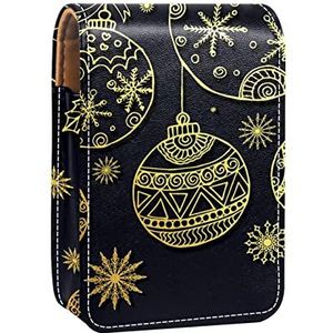 Gouden Ornamenten Draagbare Lipstick Case voor Reizen,Mini Lipstick Opbergdoos met spiegel voor Vrouwen Dames, Lederen Cosmetische Pouch, Meerkleurig, 9.5x2x7 cm/3.7x0.8x2.7 in