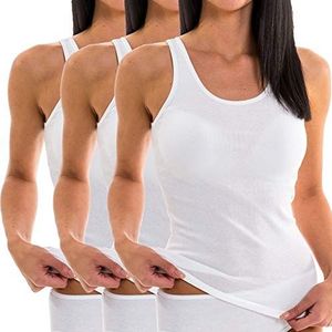 HERMKO 1310 3-pack dames tanktops van 100% biologisch katoen, wit, L