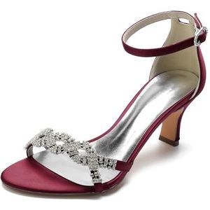 Hanfike Womens Dressy Sandalen voor Bruiloft Open Teen Strass Avond Schoenen JY098, Bordeaux, 39 EU