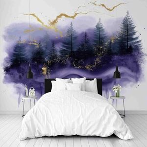 Dppyuxa Aquarel Bos Muurschildering Fotobehang Lavendel Muurschilderingen voor Woonkamer Slaapkamers 200x140 cm Muurschildering Behang Achtergrond Muur Interieur Decor 3D-Effect Muurschilderingen