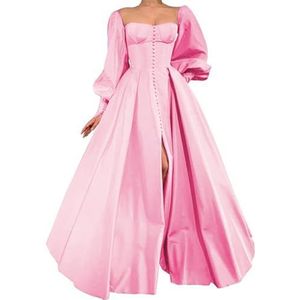 WSEYU Satijnen bruidsmeisjesjurk voor dames, met split, galajurken, plooien, cocktailjurk, grote maten, roze, 32