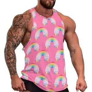 Regenboog Patroon Heren Tank Top Grafische Mouwloze Bodybuilding Tees Casual Strand T-Shirt Grappige Gym Spier