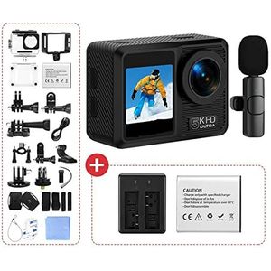 Actiecamera, AX9 Actie Camera 5K 30FPS Met Afstandsbediening Draadloze Microfoon EIS Cam Waterdicht Touchscreen Video Opnemen Motorfiets fiets(With 64GB,Bundle 2)