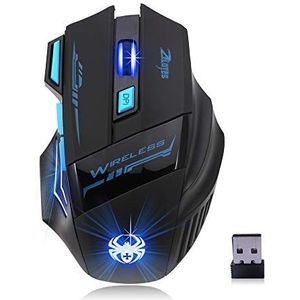Grborn Zelotes F14 optische computermuis, led, draadloos, 2,4 G, 2400 dpi, 7 toetsen, draadloze muis, kleurrijke ademlichten voor professionele spelers
