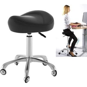 JAVPTAV Ergonomische zadelvormige kruk bureaustoel, medische zadelstoel, salonstoel voor mondhygiënist, thuiskantoor massage werkplaats verstelbare kruk (zwart)