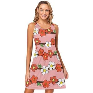 LI ZHI XIN Vrouwen Zomerjurken Ronde Hals Casual A-lijn Mouwloze Vest Jurken met Zakken Kleurrijk Bloempatroon, Meerkleurig, S