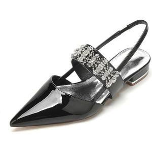 EICOFF Bruidsschoenen Lage Hak Trouwschoenen Pumps voor Dames Gesloten Teen Flats Sandalen Strass Bruiloft Bruids Jurk Party Schoen,zwart,36 EU