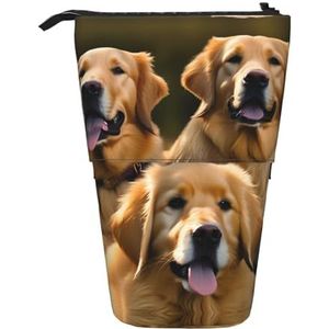 Nbtghga Golden Retrievers Print Potlood Telescopische Klassieke Kunsten Stand Up Etui Organizer Potlood Houder Make-up Tas Gift, Zwart, Eén maat