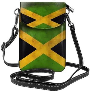 Retro Canada Vlag Patroon Dames Lederen Flap Telefoon Tas Multifunctionele Kleine Crossbody Tas Voor Dagelijks Gebruik En Reizen, Oude Jamaicaanse Vlag, Eén maat