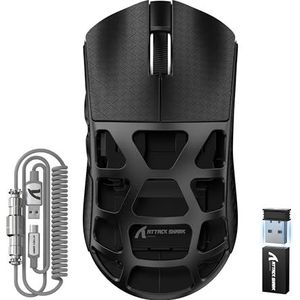 ATTACK SHARK R3PRO 46g SUPERLIGHT Muis van Magnesiumlegering, 8000Hz Draadloze Pollingsnelheid, 26000DPI, 2.4G/BT/Bedrade Gamingmuis, PixArt PAW3395, Programmeerbare, Spiraalkabel, PC/Mac, Zwart