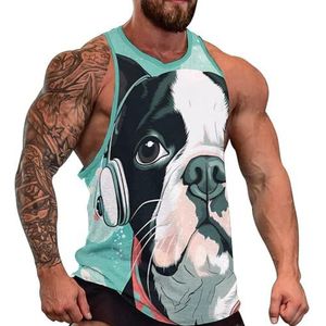 Boston Terrier Love Music Heren Tank Top Causaal Mouwloos T-shirt Gym Atletische Spier Tee Strand Vest