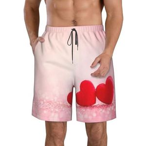 JIAWUJYNB Rood hartje roze glitter print strandshorts voor heren - lichtgewicht, sneldrogend trekkoord zwembroek met zakken, Wit, XL