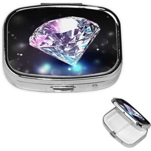 Pillendoosje Pillendoosje Mooie Diamant Pillenorganizer 2 Compartiment Kleine Pillenetui voor Portemonnee of Pocket Reizen Pillendoos Draagbare Pillencontainer Houder Vitamine Organizer