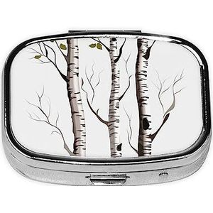 Berkenboom Pillendoos Metalen Pil Organizer Case Draagbare Pillendoos voor Pocket of Portemonnee Decoratieve Geneeskunde Organizer Vitamine Container