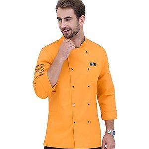 NISMIA Chef jas uniform chef-kok restaurant uniform kok jas lange mouwen knopen jas mannen vrouwen barista bakker shirts ober werkkleding (kleur: oranje, maat: C (XL))