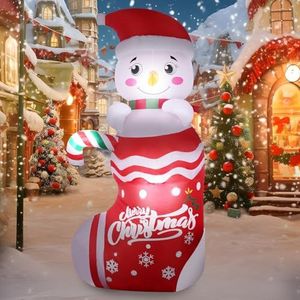 Opblaasbare kerstdecoratie 185 cm: verlichte opblaasbare sneeuwpop op kerstkousen met geïntegreerde lampen; opblaasbare kerstdecoratie voor buiten, voor gazon, binnenplaats en tuin