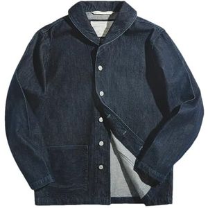 Dvbfufv Heren Revers Denim Jas Mannen Multi-Pocket Jas Mannen Vintage Mode Werk Denim Shirts Jas Herenkleding, Blauw, S