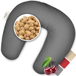 smøla Kersenpitkussen nek voor de magnetron, 27 x 25 cm, nekkussen om te verwarmen, warmtekussen van 100% katoen, 500 g kersenpitten, nekkussen, natuurlijke warmwaterkruik, edelgrijs