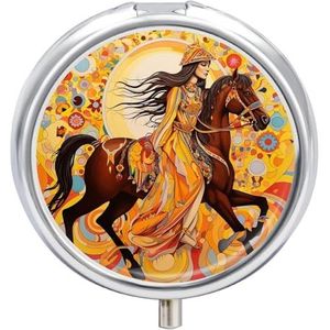 Vrouw Rijden Paard Pillendoos Mini Pil Case Pocket Pil Case voor Mannen Reizen Pillendoos Leuke Pil Organizer 3 Compartiment Geneeskunde Pil Organizer Pil Container Pil Houder