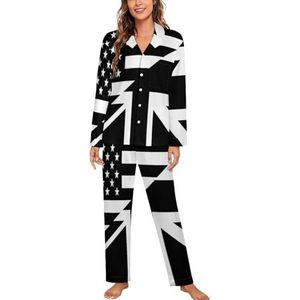 Witte En Zwarte Britse En VS Vlag Lange Mouw Pyjama Sets Voor Vrouwen Klassieke Nachtkleding Nachtkleding Zachte Pjs Lounge Sets
