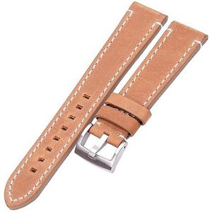 Koeienhuid Horlogeband 18 20 22 24mm Vintage Lederen Vervangende Horlogeband Band Met Geborsteld Roestvrij Stalen Gesp (Color : Brown silver clasp, Size : 24mm)