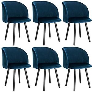 WOLTU Set van 6 eetkamerstoelen gewatteerde vrijetijdsstoel fluwelen zitting, blauw BH121bl-6