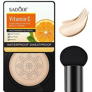 Stichting Paddenstoelhoofd,Vitamine C Luchtkussen CC Crème Champignonkop - Natuurlijke hydraterende BB Cream Primer Make-up Langdurige matte concealer, gemakkelijk aan te brengen Synyey