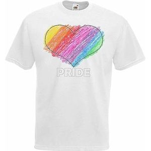 Mens LGBT Rainbow Crayon Love Heart Yellow Mens Women T Shirt 100% Cotton Gay Pride March Top overhemden(Small)