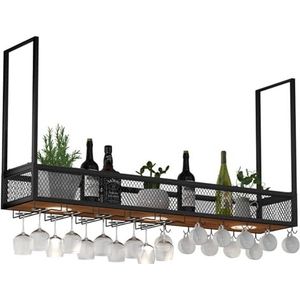 Wijnrekken Aan het plafond gemonteerd wijnrek met verlichting en glashouder, verstelbaar industrieel wijnrek for aan de muur, hangende wijnhouder Decoratieplank (Size : 100x30cm)