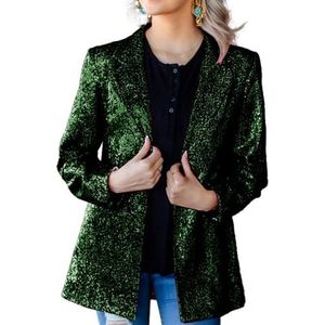Leader of the Beauty Damesjack met pailletten, open voorkant, één knoop, lange mouwen, blazers, feest, sprankelende cardigan met zakken, Emerald Groen, XS