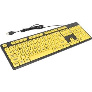 Grootgedrukt Toetsenbord, 104 Toetsen Bedraad USB Computertoetsenbord met Hoog Contrast Gele Toetsen met Zwarte Letters Draagbaar Ergonomisch Toetsenbord van Volledige Grootte