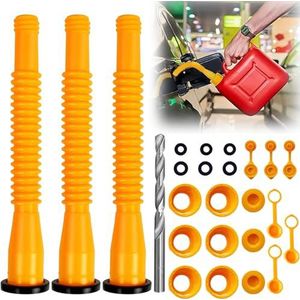 3 stuks bijgewerkte jerrycan, schenktuit, flexibel mondstuk, vulopening, meest gangbare glazen 1/2/5/10 gallon