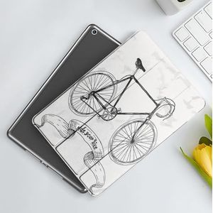 CONERY Case compatibel iPad 10.2 inch (9e/8e/7e generatie) fiets, rit je fiets belettering met nostalgische mountainbike handgetekend gestileerd schetsmatig, zwart, slim slim magnetische hoes met