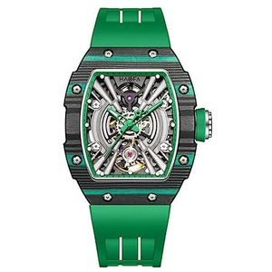 Haofa Automatisch dameshorloge skeleton mechanische polshorloges voor dames koolstofvezel lunette saffier waterdicht horloge voor dames geschenken voor haar 1906L groen, groen