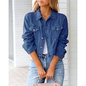 Sawmew Dames Denim Jack Met Korte Mouwen, Casual Cropped Denim Jack Met Revers (Color : Light blue, Size : 5XL